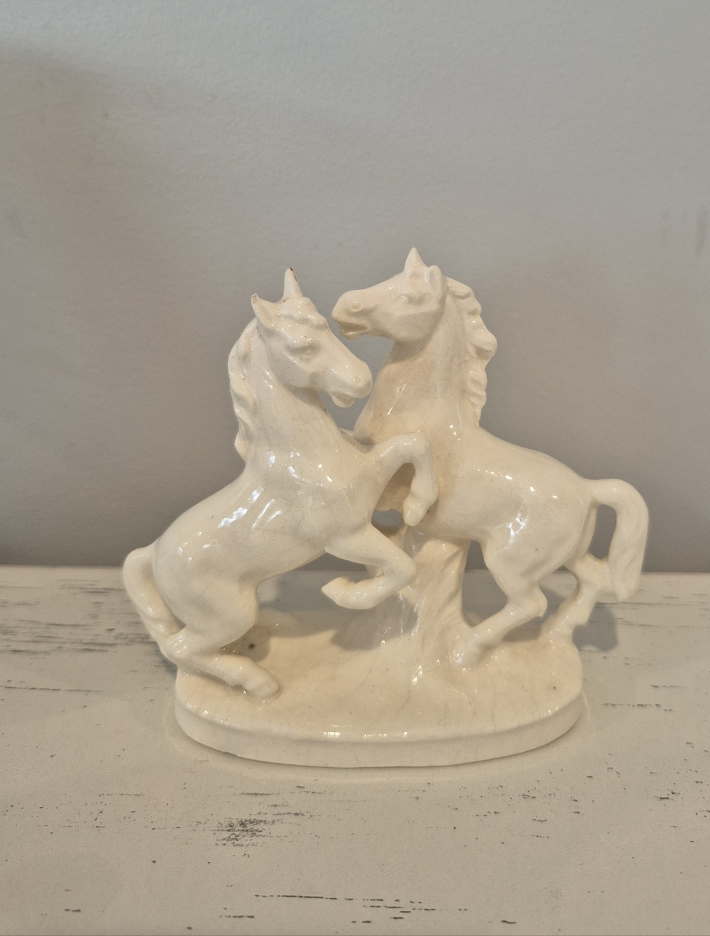 White Ceramic Two-Horse Sculpture - Home Art
